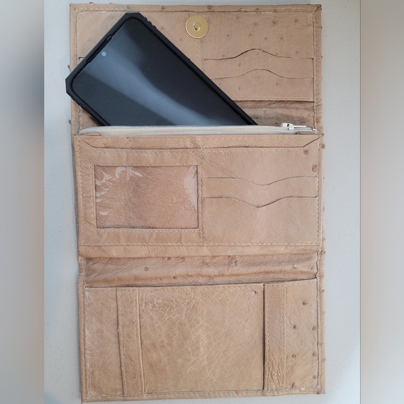 Ostrich Leather Women's Tri-Fold Wallet - Picture 8 of 11